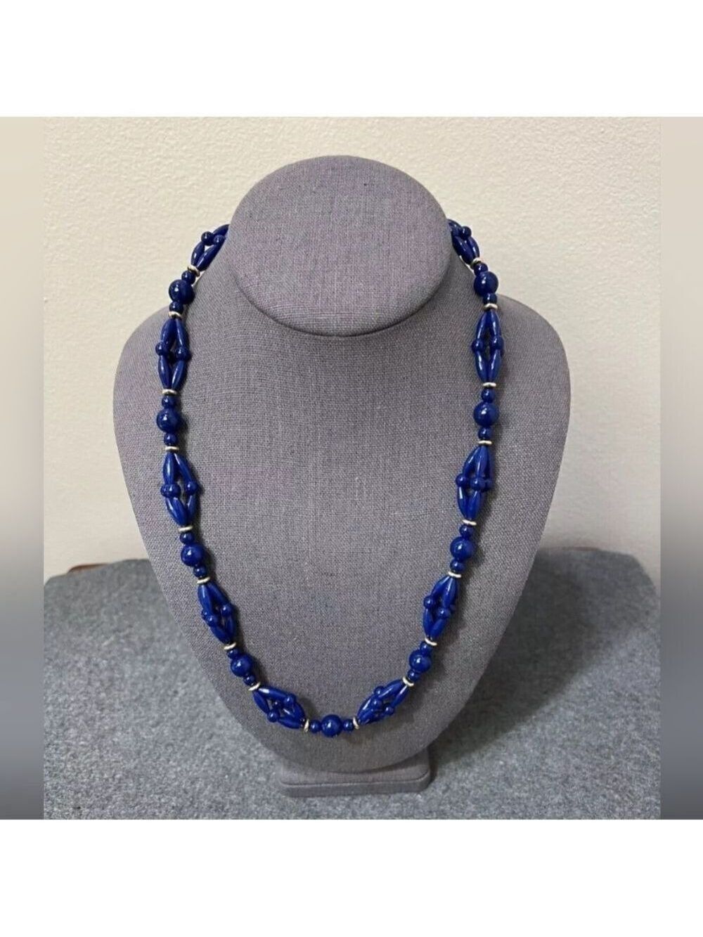 Crown Trifari Signed Royal Blue Gold Lucite Necklace Swanky Retro
